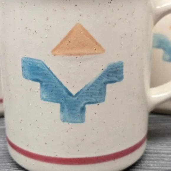 VTG Pfaltzgraff Saratoga Aztec Southwestern Speckled Stoneware Mugs, Set 4, RARE - Picture 14 of 16